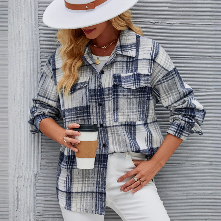 Casual Checked Blouse for Women in Soft Flannel with Chic & Stylish Button Placket