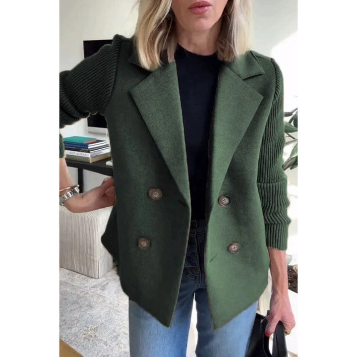 Women's Double-breasted Blazer Vest with Wide Lapels and Ribbed Knit Sleeves Amarae