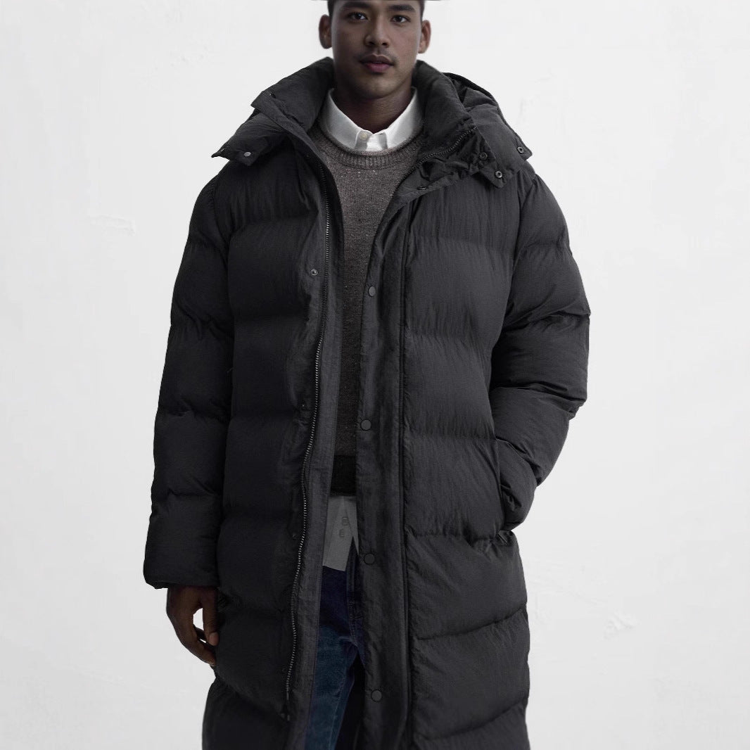 Men's Long Quilted Winter Parka with Hood, Two-Way Zipper and Thermal Padding Amarae