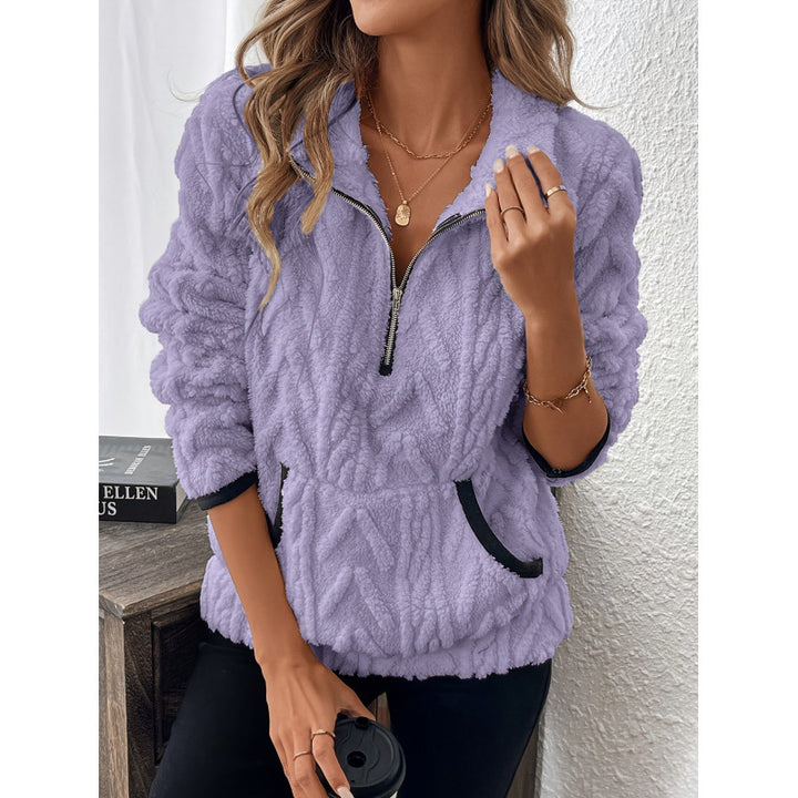 Fluffy teddy sweater for women with half-zip and high collar Lune London