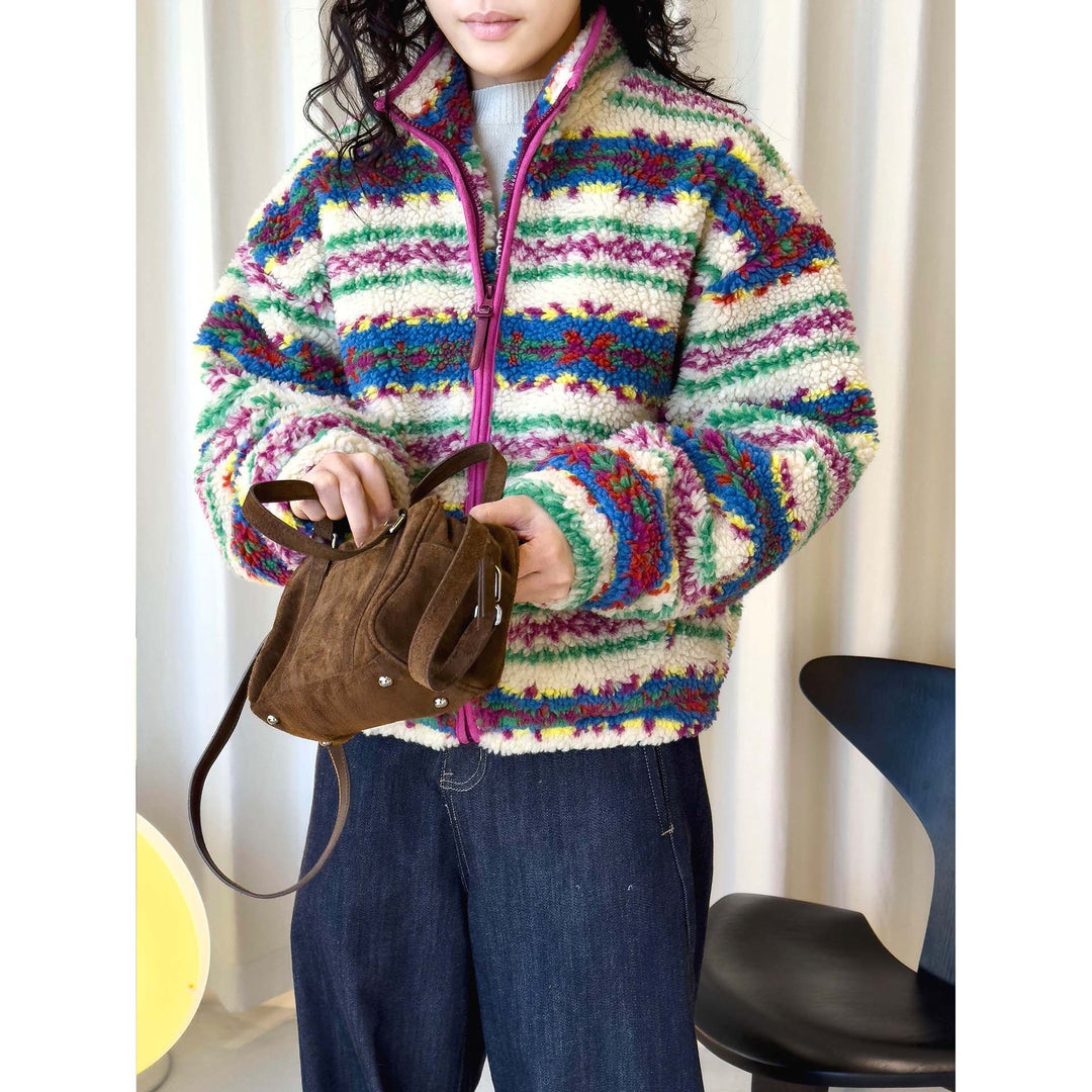 Women's Cozy Sherpa Fleece Jacket with Stand-Up Collar and Zipper Amarae
