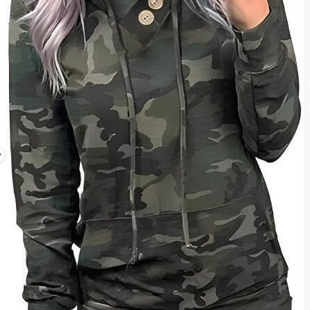Casual hoodie for women with button details and modern camouflage pattern Lune London