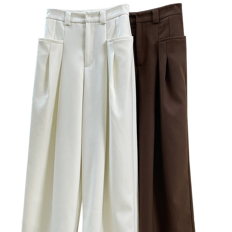 Women High-waisted Pleated Trousers with Voluminous Balloon Silhouette and Side Pockets Amarae