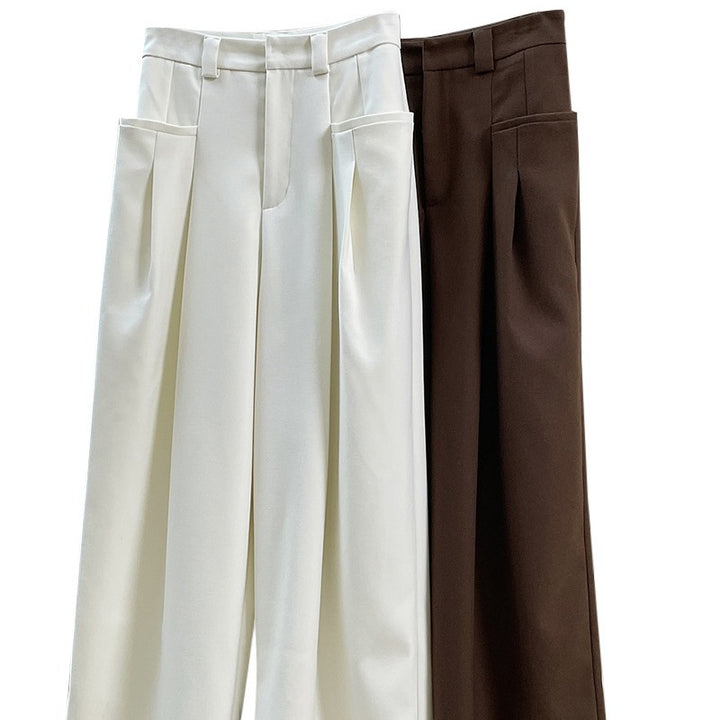 Women High-waisted Pleated Trousers with Voluminous Balloon Silhouette and Side Pockets Amarae
