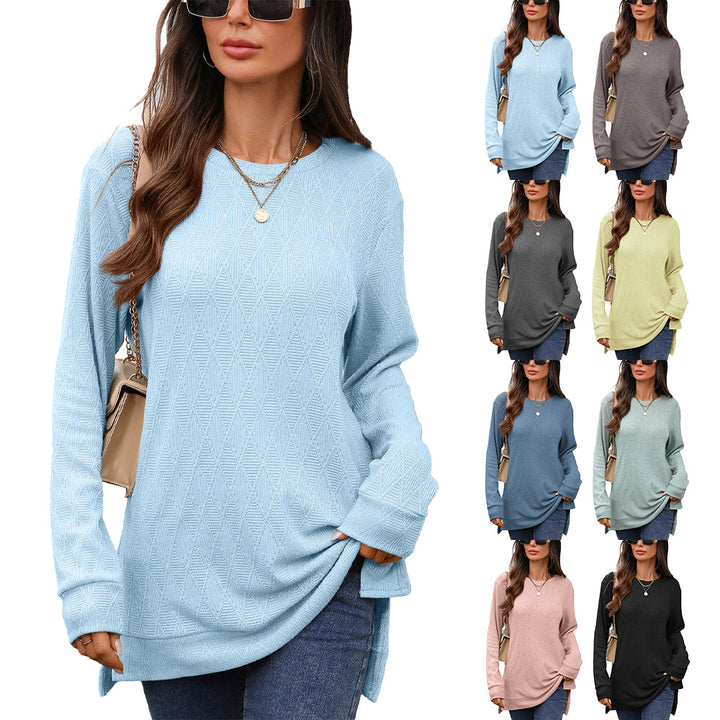 Long sleeve shirt for women with textured pattern and side slits Lune London