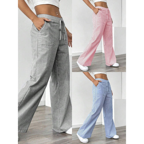 Wide striped pants for women with a high waist and practical pockets Amarae