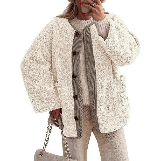 Ladies Cozy Fleece Jacket with Folded Collar Lune London