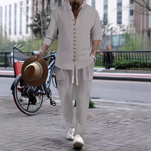 Men's Casual Button-Up Shirt and Relaxed Fit Pants Set Amarae