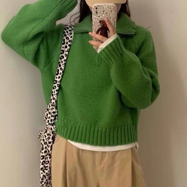 Pull en tricot pour femmes avec fermeture éclair et col haut Chic & Stil