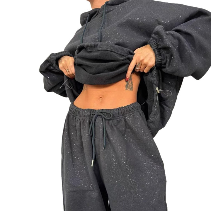 Women Urban Oversized Sweatshirt Set with Shiny Chic Accents and Style