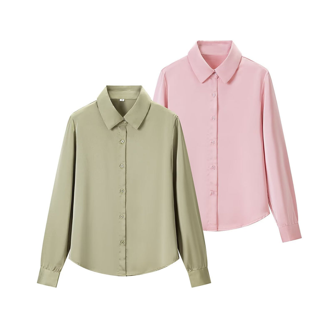 Women's fluid shirt with extended back hem, Kent collar and cuffs Amarae