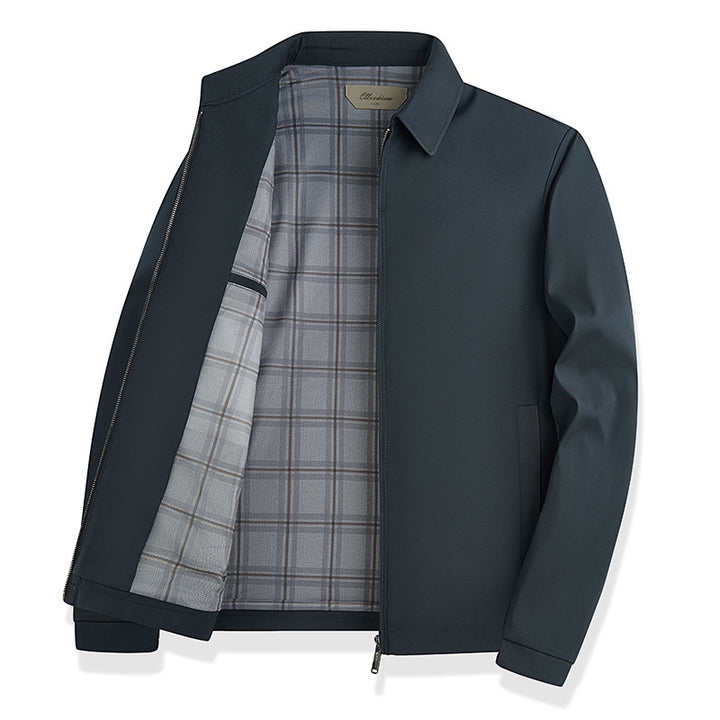 Men's lightweight transitional jacket with shirt collar, full-length zipper and checked lining Amarae