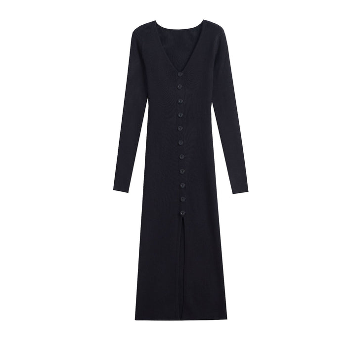 Robe en tricot pour femmes avec des détails de boutonnage haute et un décolleté en V profond Chic & Stil