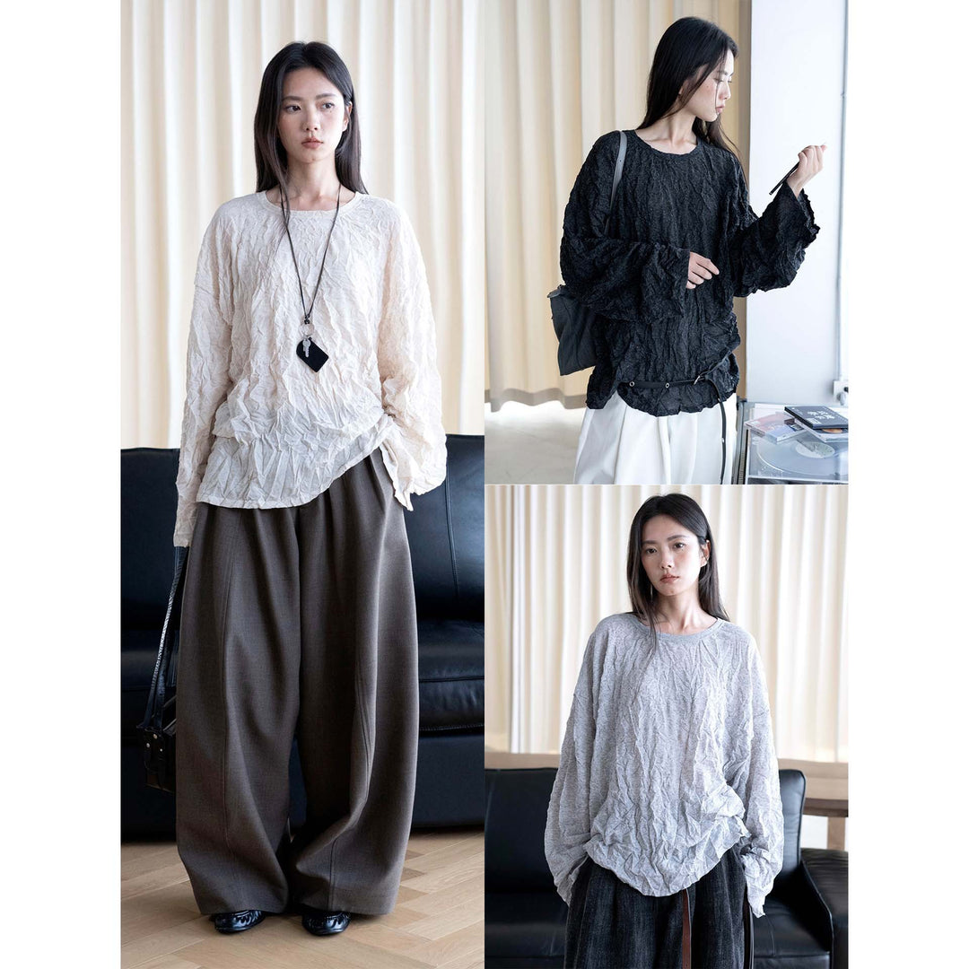Women's Crinkled Oversize Blouse made of Linen Blend with Textured Pleated Look Amarae