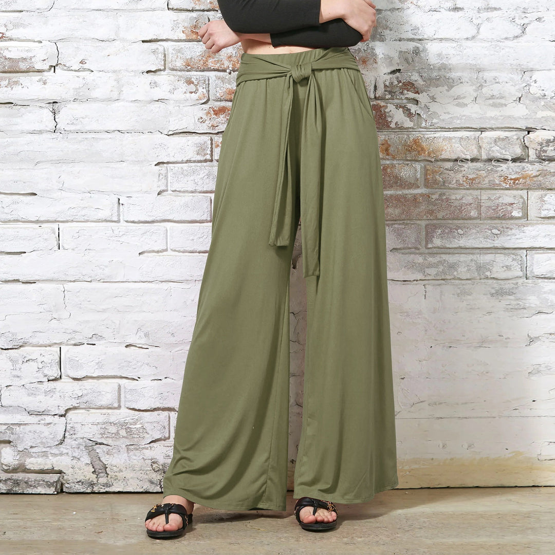 Loose jersey pants for women with a tie belt and high waist Lune London