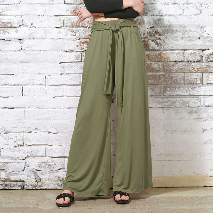 Loose jersey pants for women with a tie belt and high waist Lune London