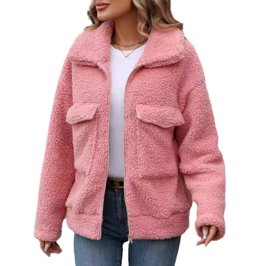 Lady soft jacket with large front pockets and zipper Lune London