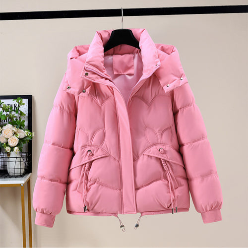 Ladies Fashion Padded Jacket with Removable Hood and Side Pockets with Opening.