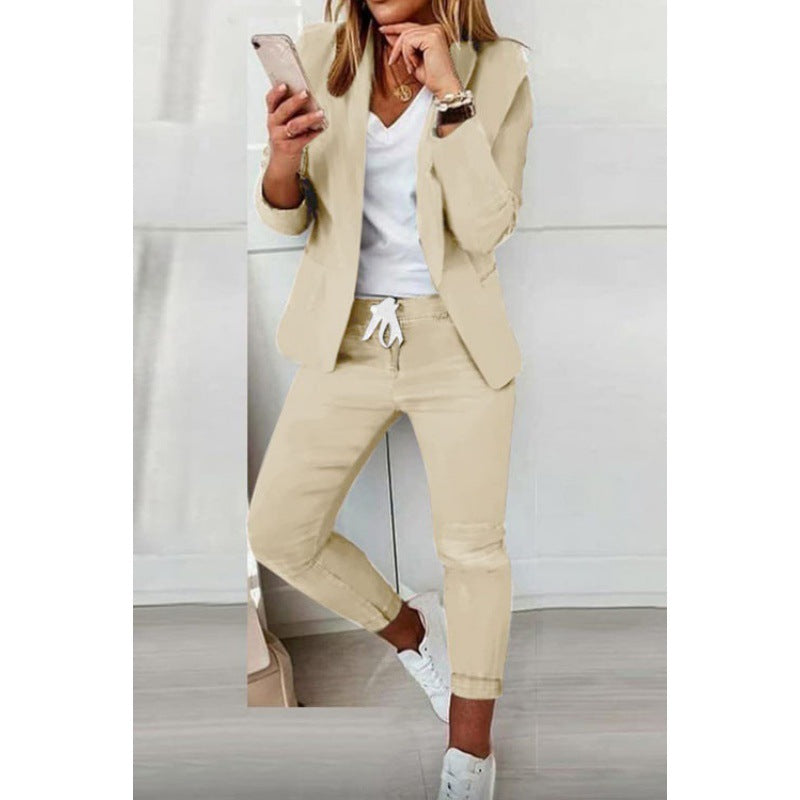 Women's Two-Piece Stretch Jersey Blazer Set with Drawstring Jogging Pants Amarae