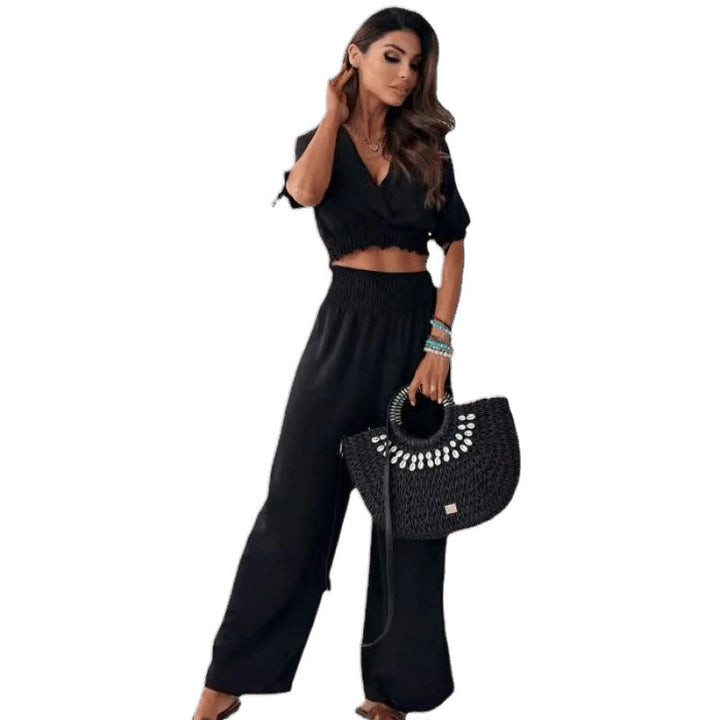 Women's cropped wrap top with ruffled details Lune London