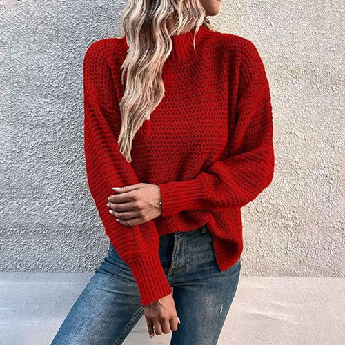Chunky knit sweater for women with high collar and airy fit Amarael
