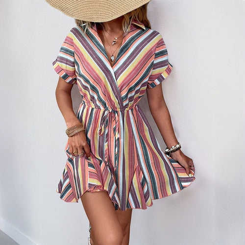 Short-sleeved wrap dress for women with adjustable waist tie Amarae