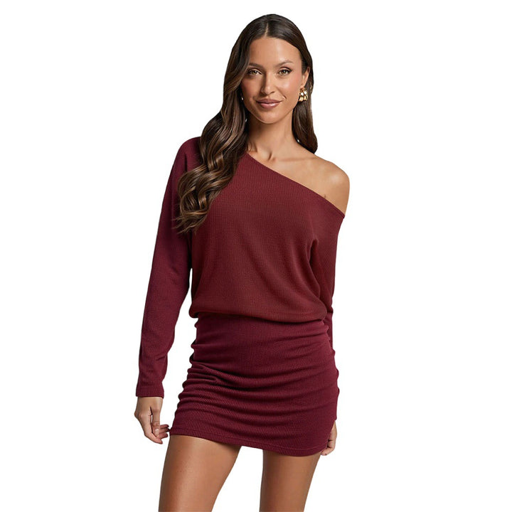 Robe décontractée pour femme à épaule unique avec texture côtelée Chic & Stil