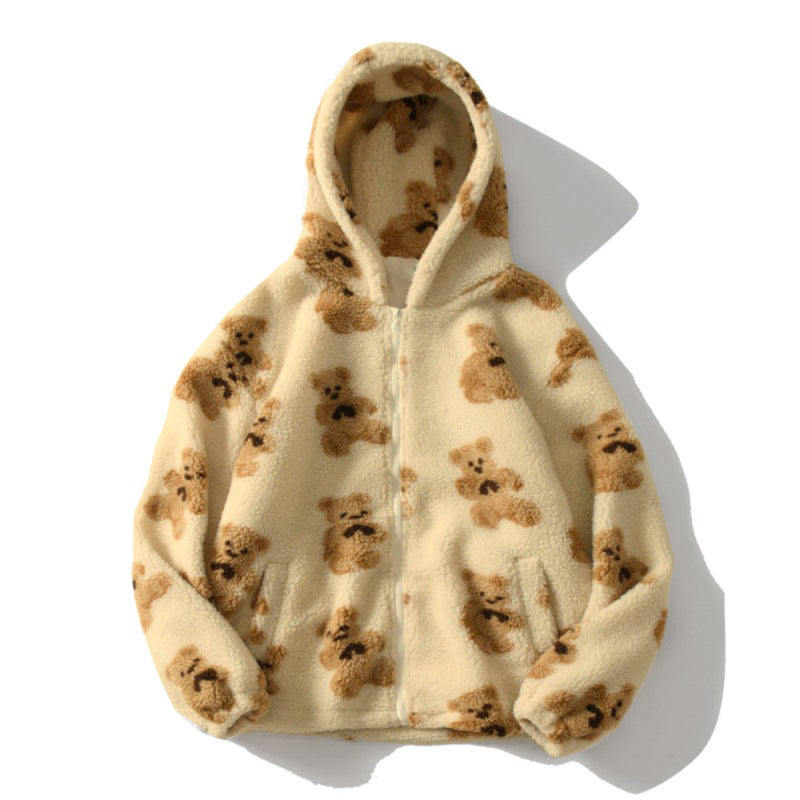 Ladies Cozy Hooded Jacket with Pretty Bear Pattern Lune London