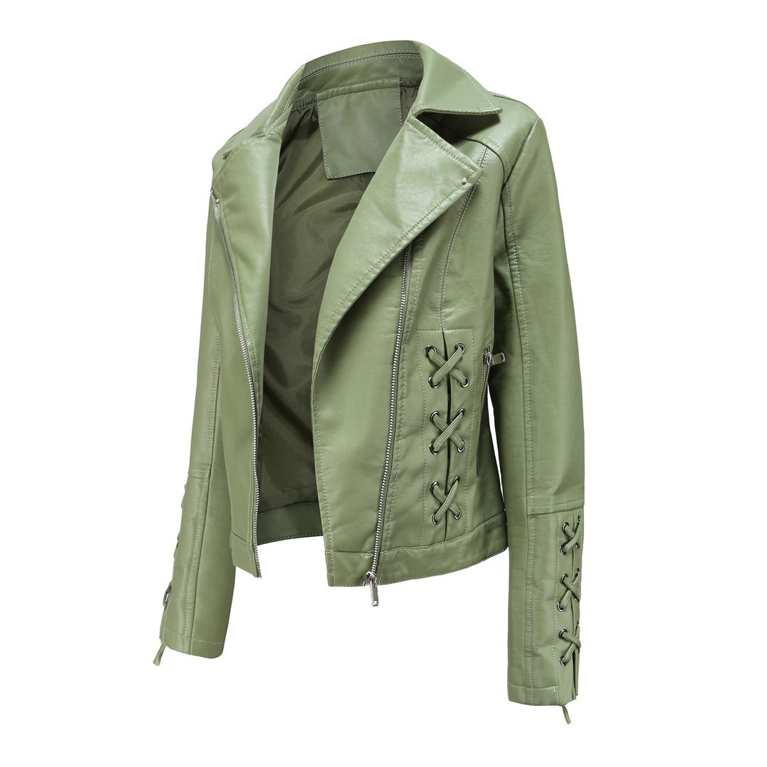Faux leather jacket for women with refined lace details Lune London