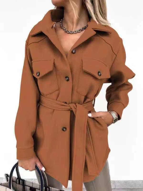 Trendy shirt jacket for women with belt and practical pockets Lune London