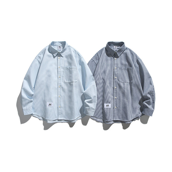 Unisex Oversize Stripe Shirt in Boxy Cut with Chest Pocket and Classic Kent Collar Amarae