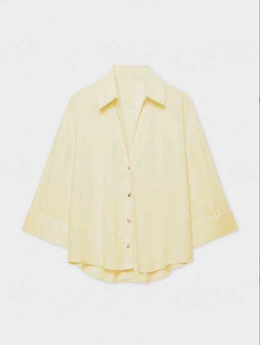 Women's Lightweight Oversized Linen Look Blouse with Three-Quarter Sleeves and Full Button Placket Amarae