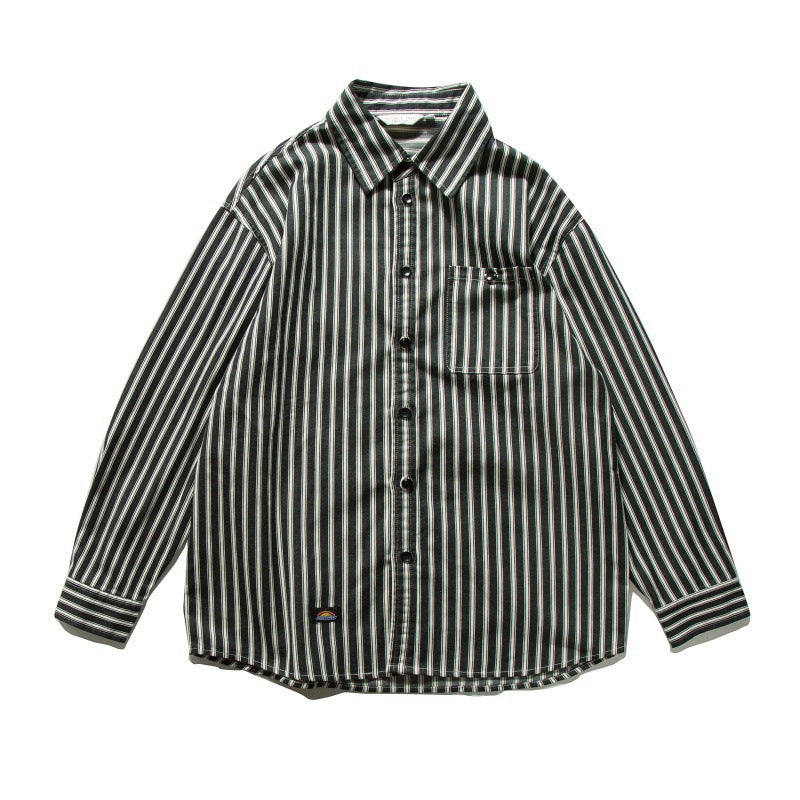 Unisex Oversized Shirt Jacket with Vertical Stripes, Boxy Cut and Chest Pocket Amarae