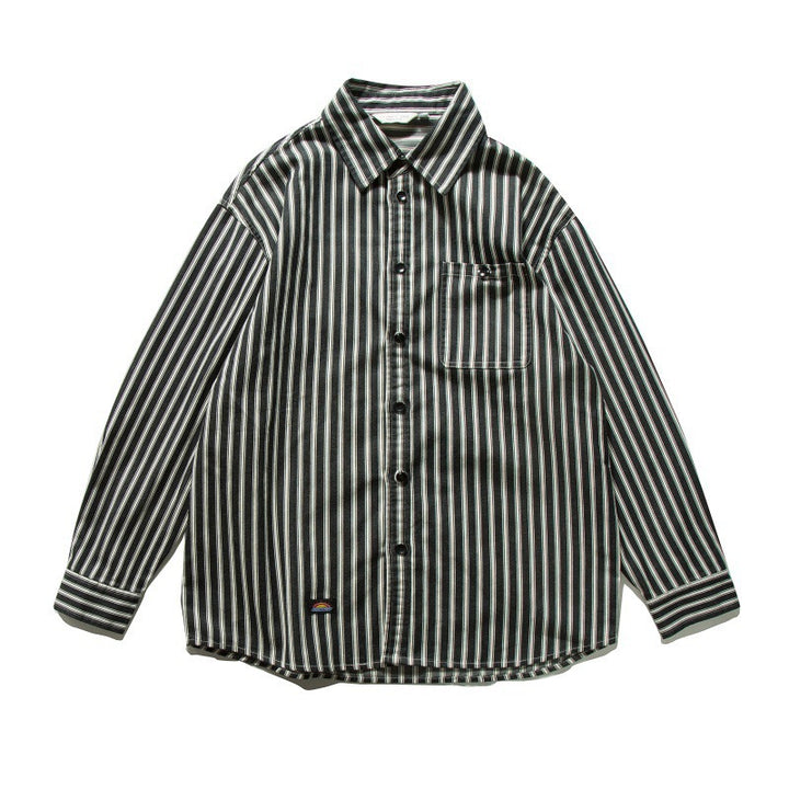 Unisex Oversized Shirt Jacket with Vertical Stripes, Boxy Cut and Chest Pocket Amarae