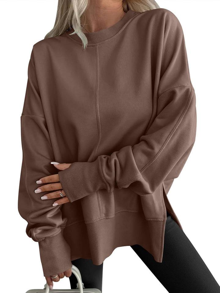 Women's Oversize Sweatshirt with Center Seam, Extended Hem, and Ribbed Cuffs Amarae