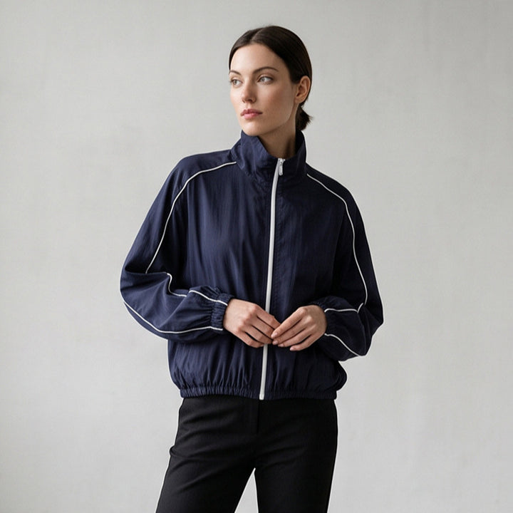Women's Lightweight Sports Track Jacket with Stand-up Collar, Contrast Piping and Elastic Waistband Amarae