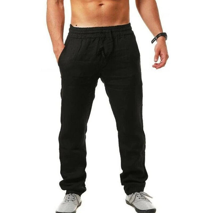 Light linen trousers for men with elastic waistband and practical side pockets Lune London
