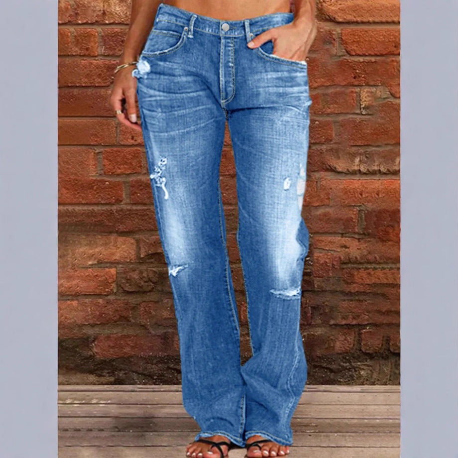 Women's casual loose denim pants in baggy style with distressed rips Amarae