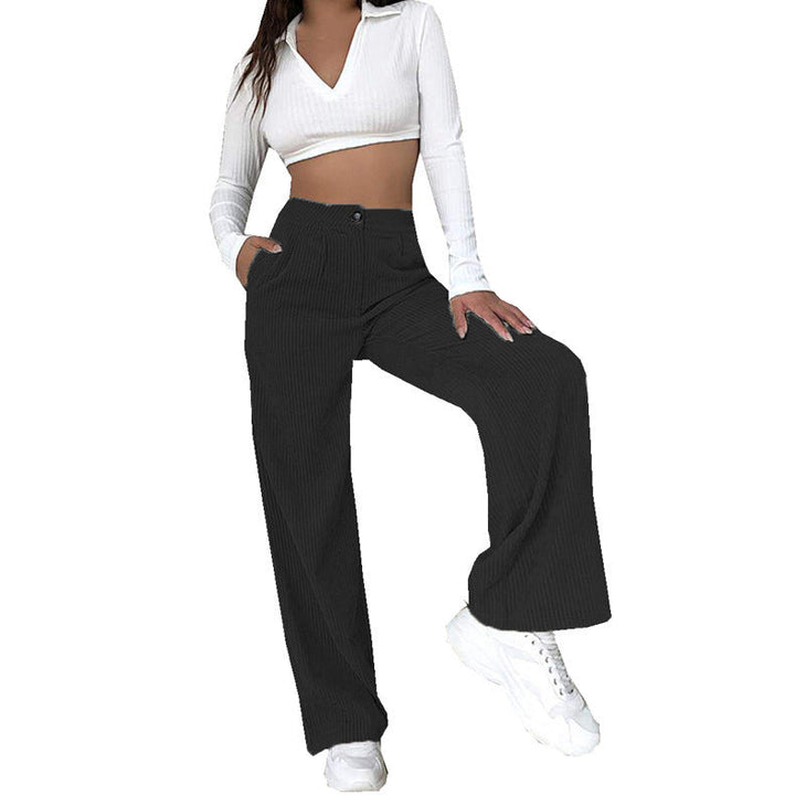 Women High-Quality Corduroy Pants with Wide Leg and High Waist Lune London