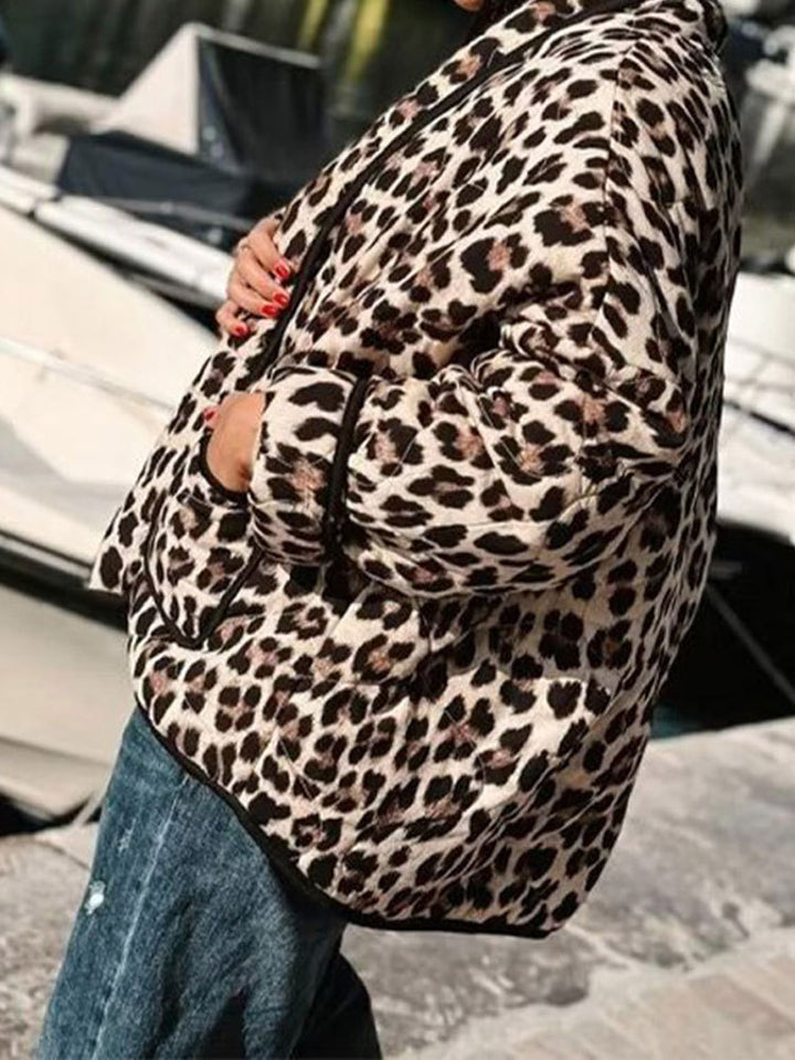 Ladies quilted jacket with leopard print and pockets Amarae
