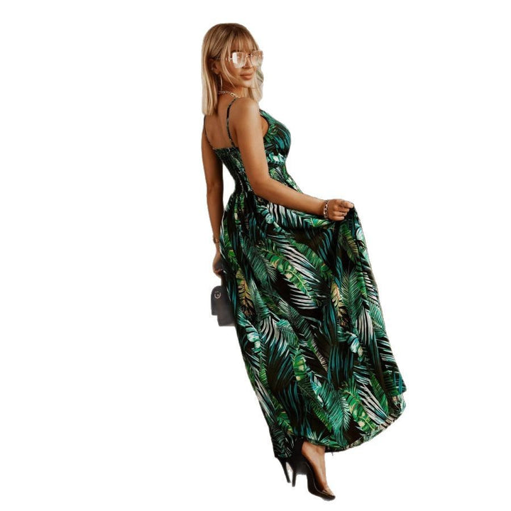 Chic and Stylish Tropical Leaf Print Maxi Dress for Women