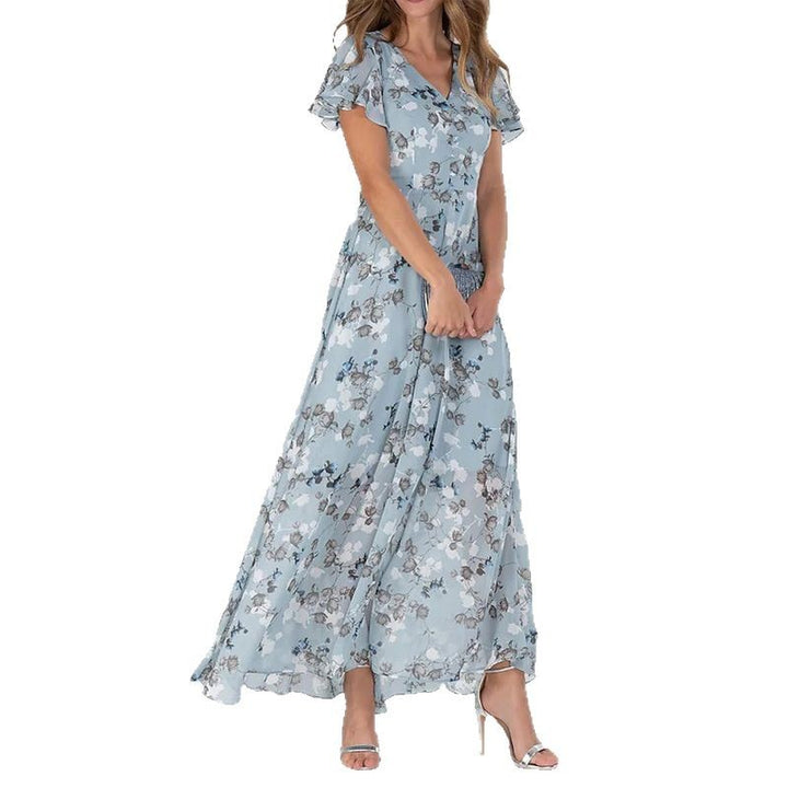 Maxi dress for women with elegant ruffle details and a chic floral design