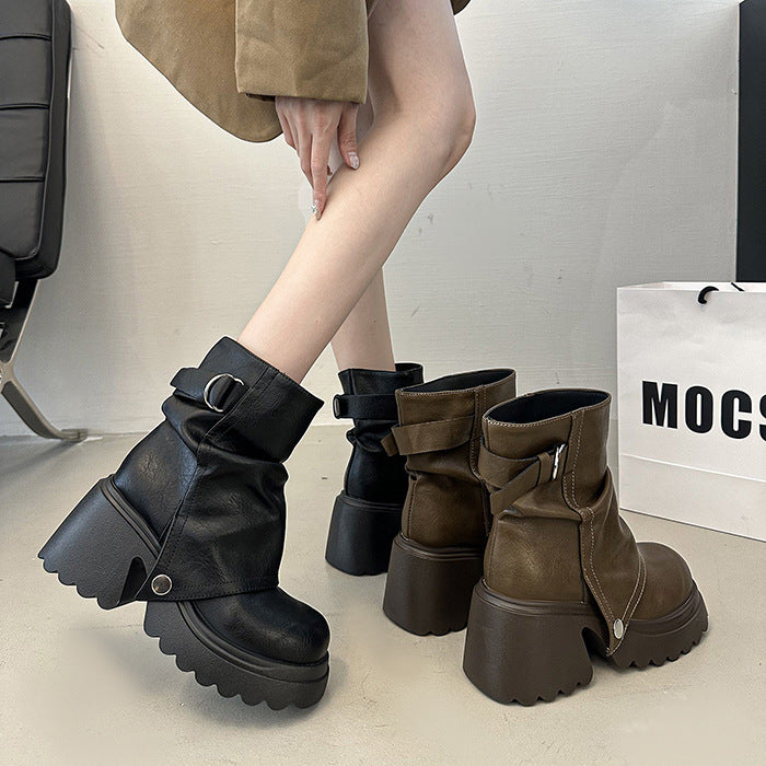 Trendy chunky boots for women with decorative strap and stable sole Lune London