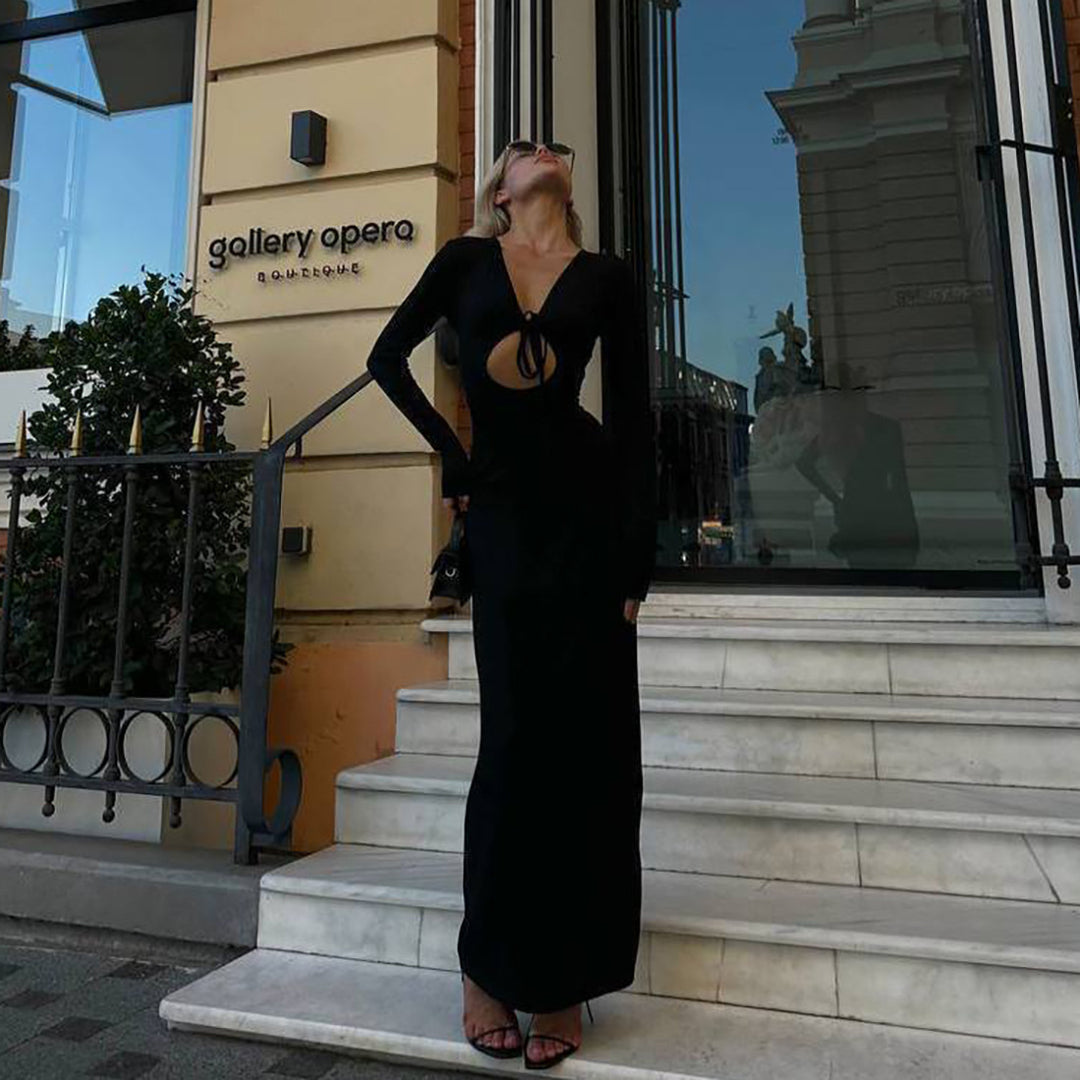 Maxi dress for women with plunging neckline and refined cut Lune London