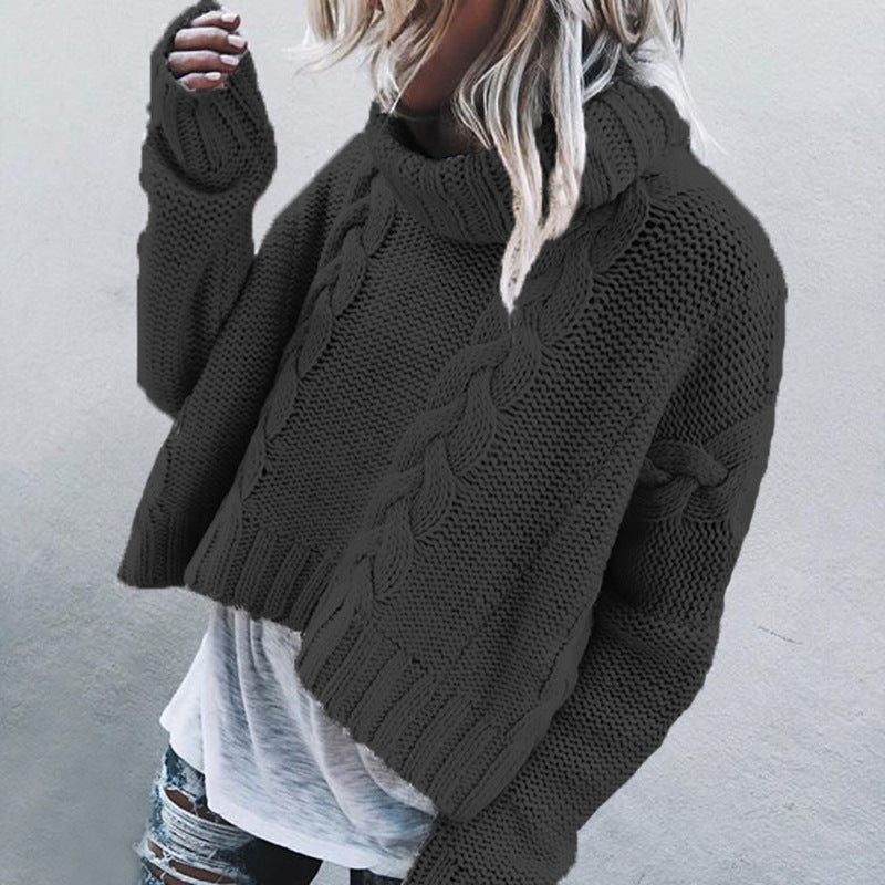 Chunky knit pullover for women with high collar and playful braid pattern Lune London