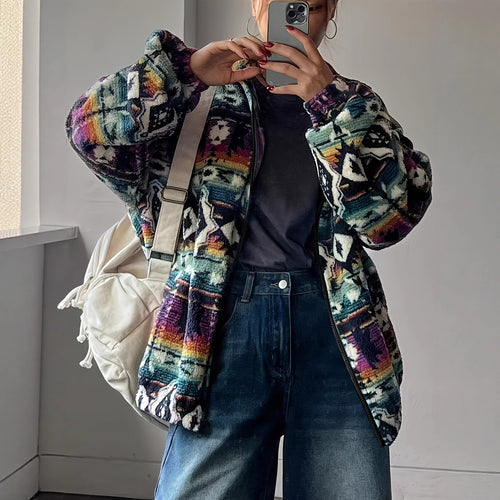 Veste en polaire pour femmes avec motif ethnique coloré et doublure douce Chic & Stil