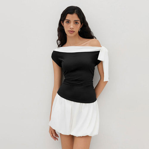 Haut femme avec design épaules dénudées et fermeture nœud ludique Chic & Stil