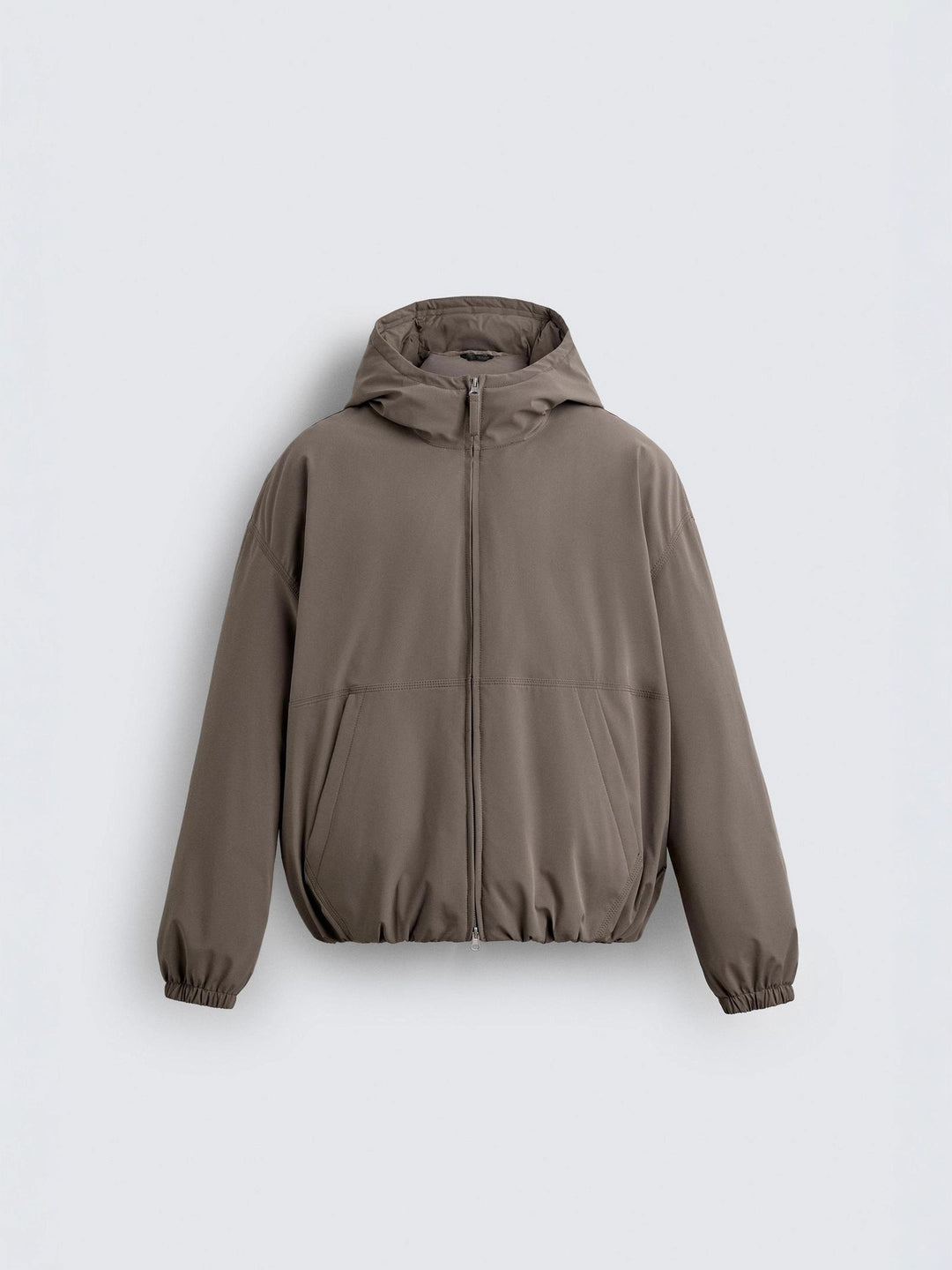 Men's Boxy Short Jacket with Hood, Elastic Hem and Concealed Zipper Amarae