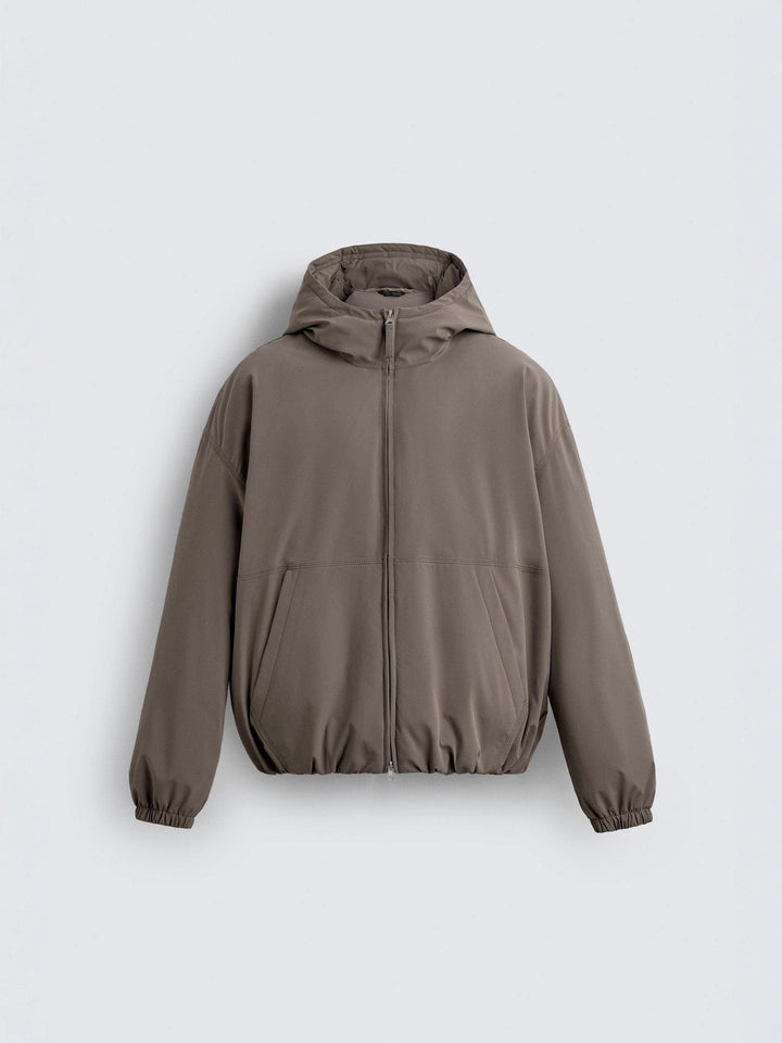 Men's Boxy Short Jacket with Hood, Elastic Hem and Concealed Zipper Amarae
