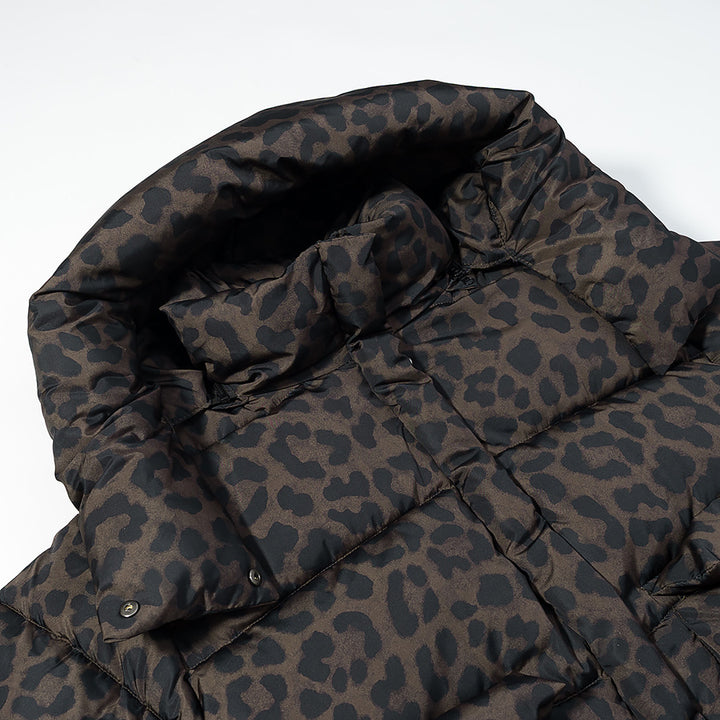 Women's Short Quilted Oversized Down-Effect Jacket with High Funnel Neck and Leopard Print Amarae